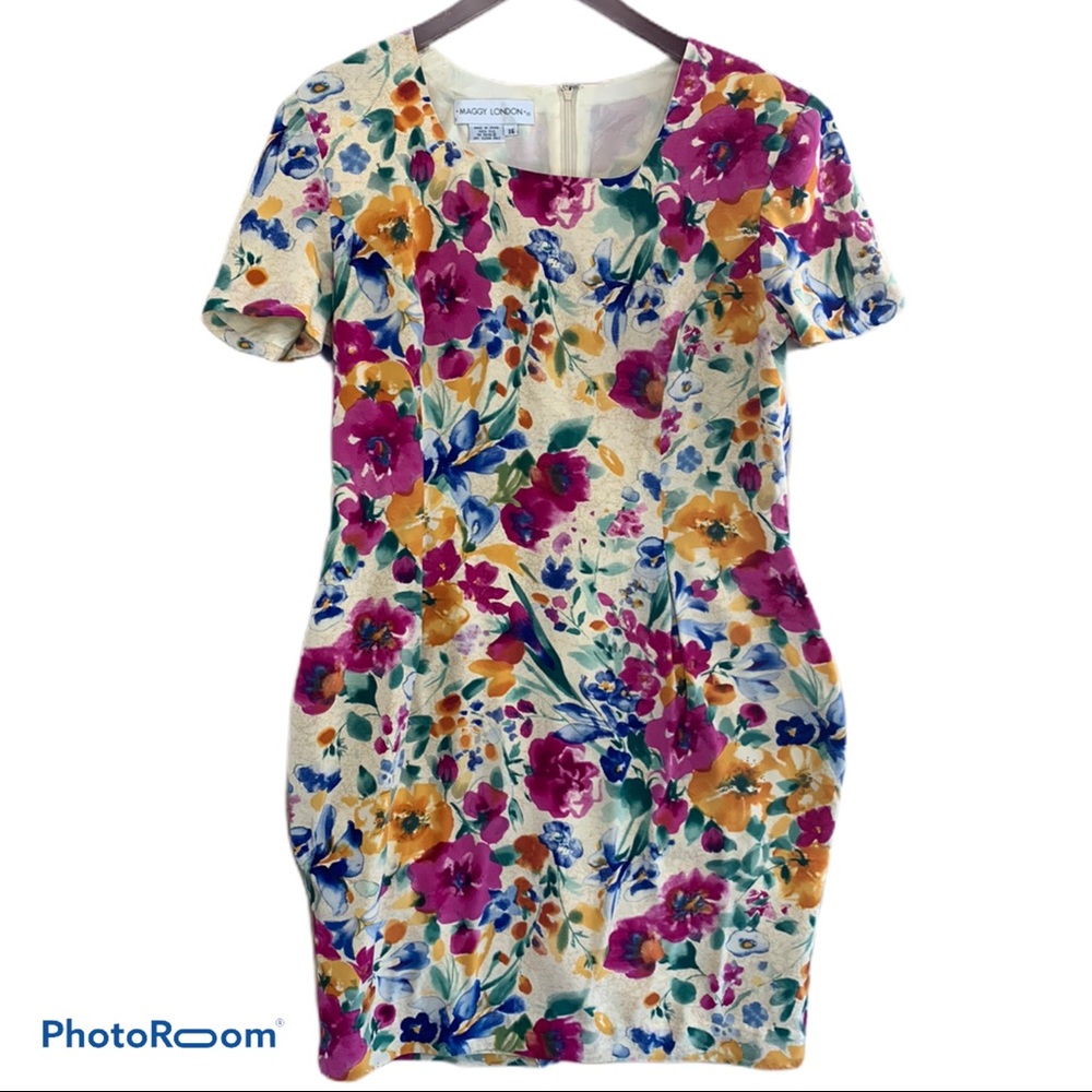 Maggy London floral dress size 16 100%silk